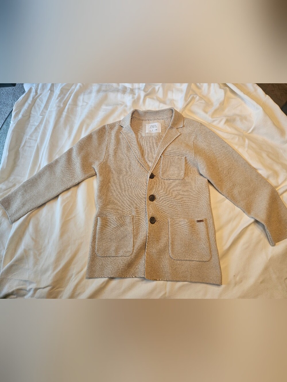 Zara Beige/Cream Boys Knit Blazer-Style Cardigan